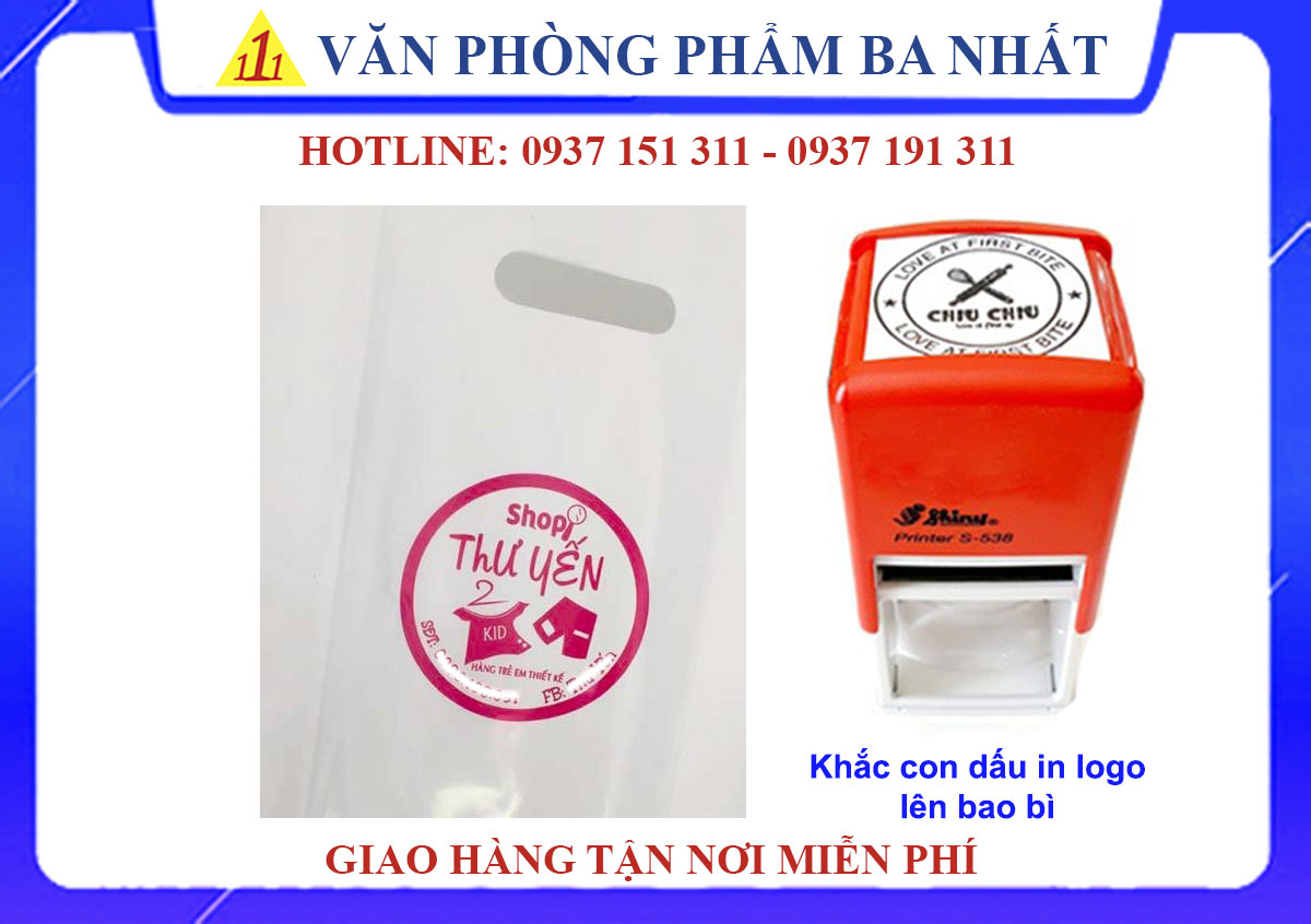 con dấu in logo lên bao bì, khắc con dấu in logo trên bao bì