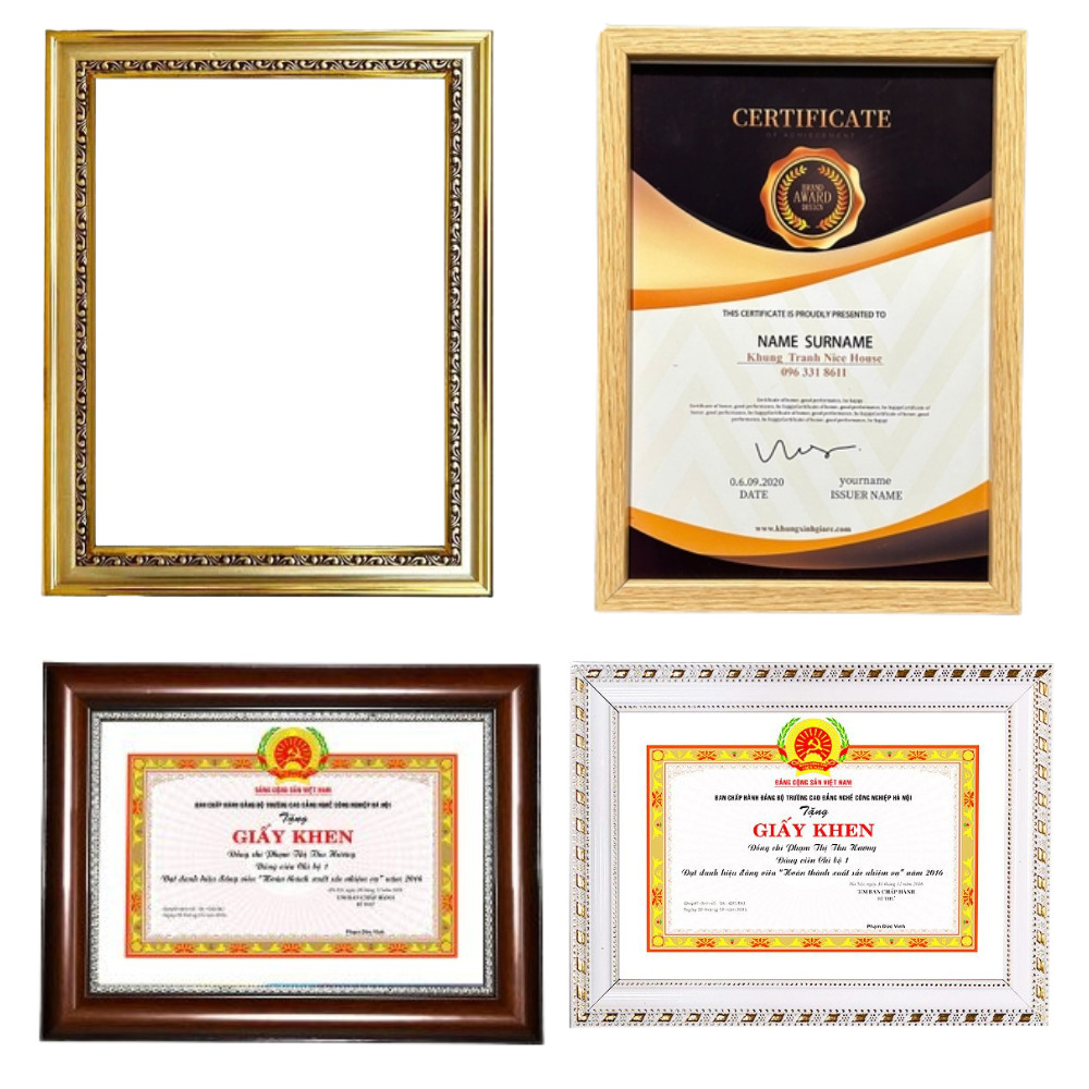 Khung bằng khen a4 TPHCM nên chọn mica, gỗ hay nhôm? phân tích chi tiết ưu nhược điểm giúp bạn chọn đúng, tiết kiệm chi phí.